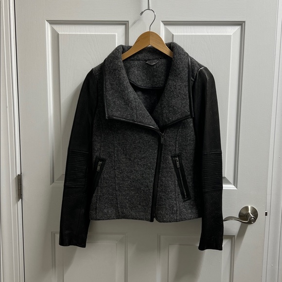 BCBGmaxazria Gray and Black Jacket with Leather Sleeves size small - Picture 1 of 5